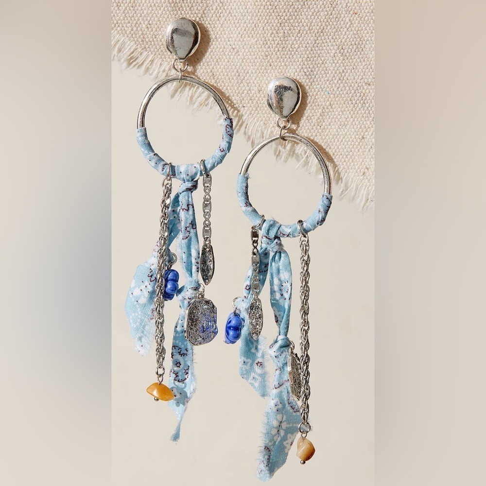 FREE PEOPLE Sold out Juniper Hoop Earrings - Sky/Ciel Lightweight 5” long NWT